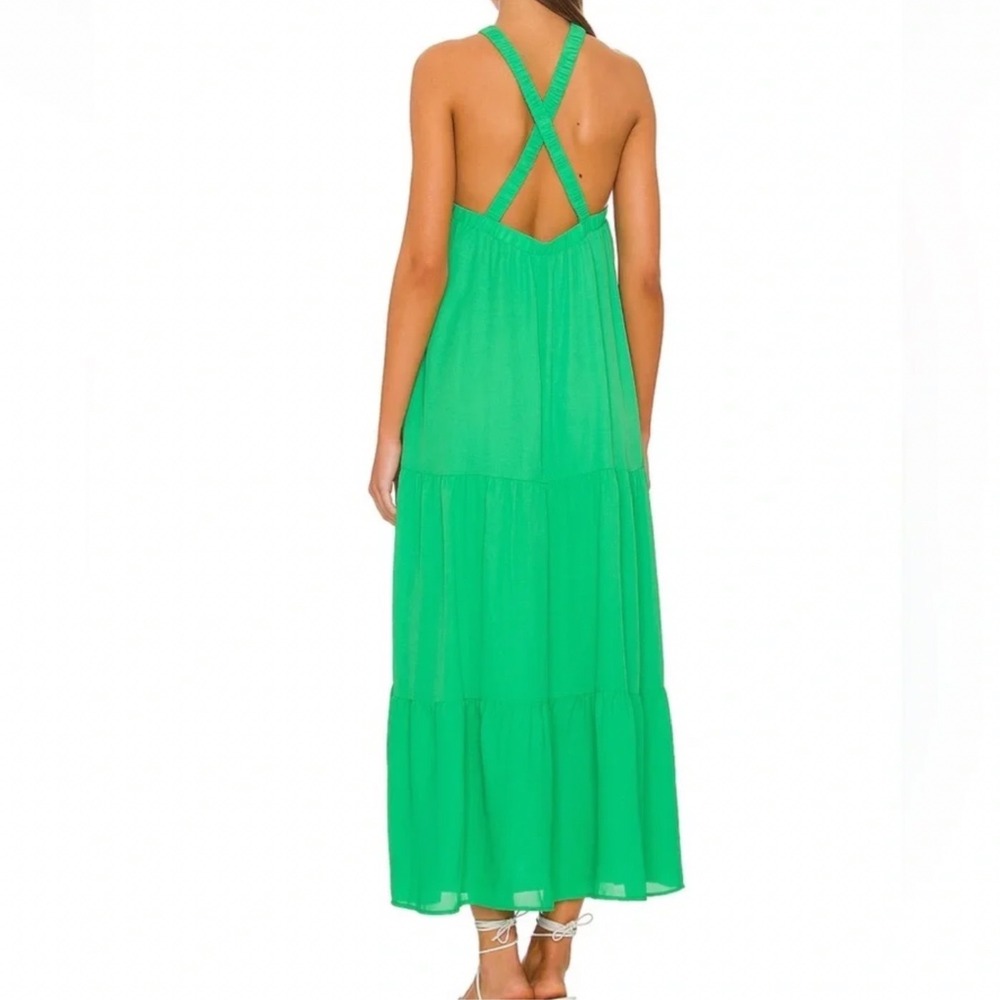 Revolve Show Me Your Mumu Green Tiered Halter Maxi Dress Small Ruched Straps pct
